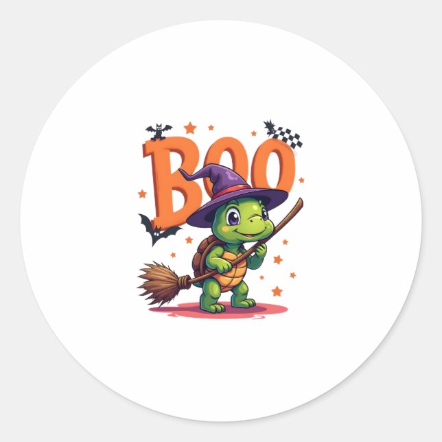 Sticker Rond Tortue Tortue Boo Sorcière Trick Ou Traiter Hallow (Devant)