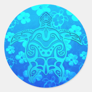 Sticker Rond Tortue tribale bleue
