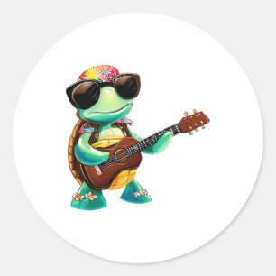 Sticker Rond Tortue tropicale avec guitare