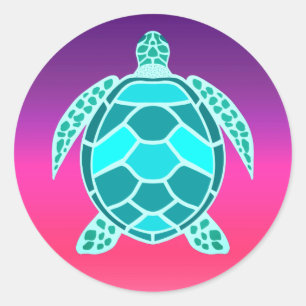 Sticker Rond Tortue turquoise bleu vert turquoise