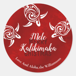 Sticker Rond Tortues blanches rouge   Mele Kalikimaka   Personn