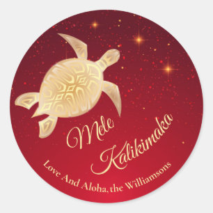 Sticker Rond Tortues d'or Rouge   Mele Kalikimaka   Personnalis