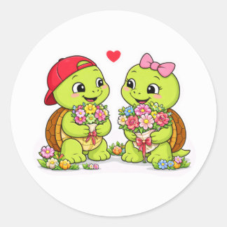 Sticker Rond Tortues et fleurs en douce harmonie