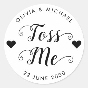 Sticker Rond Toss Me Confetti Mariage Favor Script Coeur