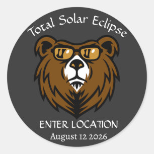 Sticker Rond Total Éclipse Solaire 12 août 2026 Personnalisé
