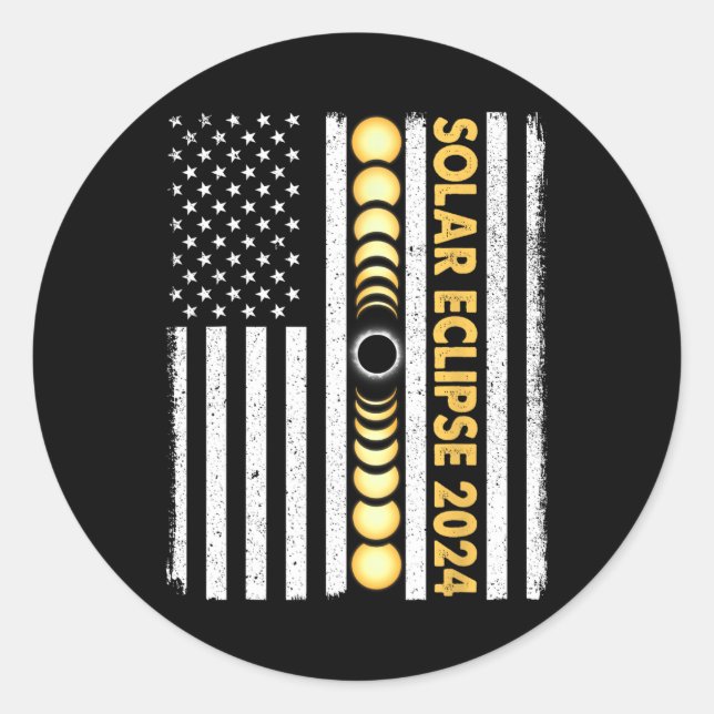 Sticker Rond Total Éclipse Solaire 2024 Phases Totalité Amériqu (Devant)