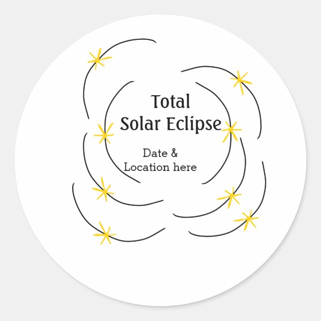 Sticker Rond Total éclipse solaire ajouter la date emplacement  (Devant)