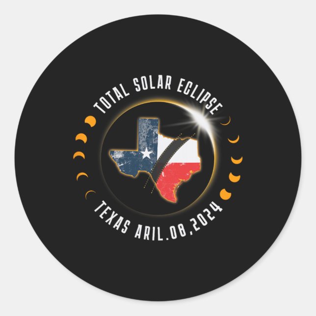 Sticker Rond Total Eclipse Solaire Texas - Total Eclipse 2024 T (Devant)