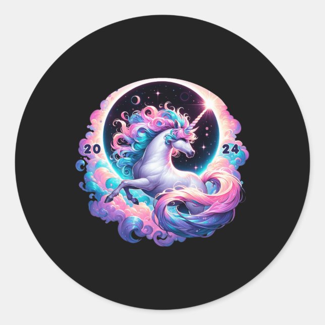 Sticker Rond Total Éclipse Solaire Totalité Unicorne (Devant)