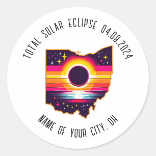 Sticker Rond Total Solaire Eclipse 0408 2024 Ohio Custom City