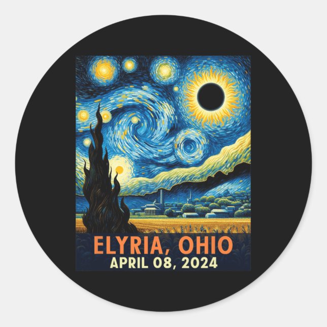 Sticker Rond Total Solaire Eclipse 2024 Elyria Ohio Starry Nigh (Devant)