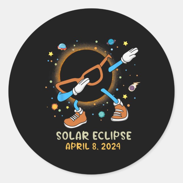 Sticker Rond Total Solaire Eclipse 2024 Fun Dabbing Pour Enfant (Devant)
