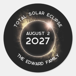 Sticker Rond Total Solaire Eclipse 2027 Personnalisé