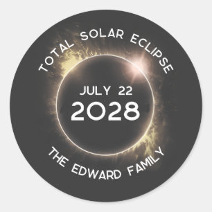 Sticker Rond Total Solaire Eclipse 2028 Personnalisé