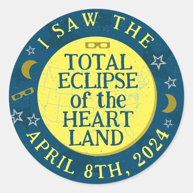 Sticker Rond Total Solaire Eclipse 8 avril 2024 Heartland Party (Devant)