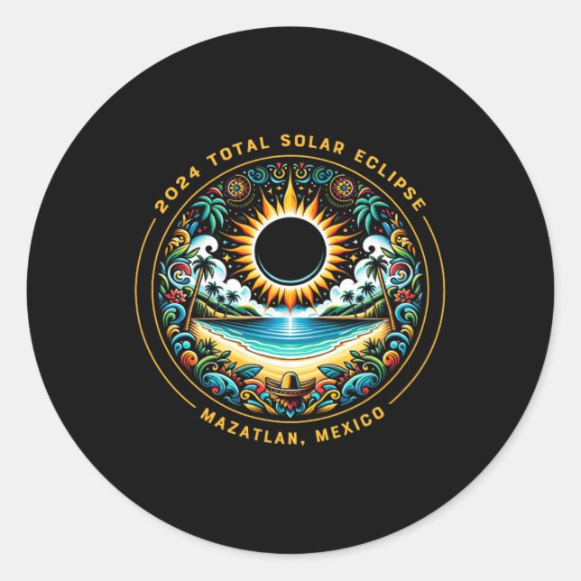 Sticker Rond Total Solaire Eclipse Mazatlan Mexique - Plage mex (Devant)