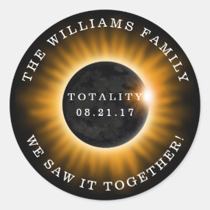 Sticker Rond Totalité de la famille Éclipse solaire personnalis