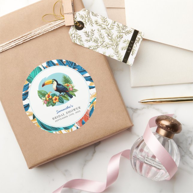 Sticker Rond Toucan Fête de Mariage Été Forêt Tropicale (Cadeaux)