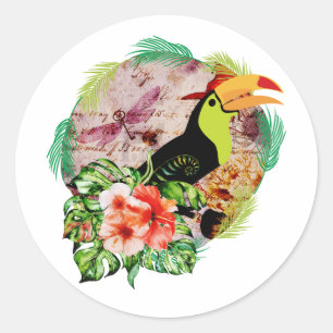 Sticker Rond Toucan's Magic - Chariot à oiseaux tropicaux