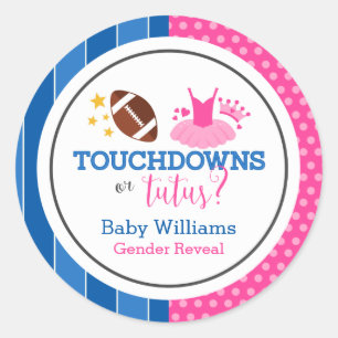 Sticker Rond Touchdowns ou Tutus Pink Blue Gender ReveveParty