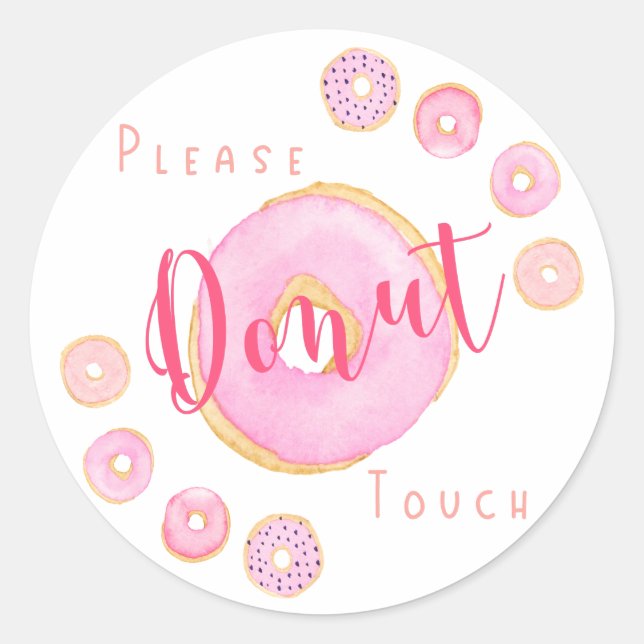 Sticker Rond Touche à Donut - Drôle Donut Rose (Devant)