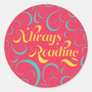 Sticker Rond Toujours lire Bleu rose vif Jaune & Fils
