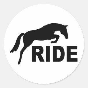 Sticker Rond TOUR avec le cheval sautant (noir)