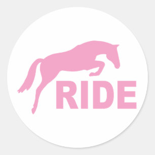 Sticker Rond TOUR avec le cheval sautant (rose)