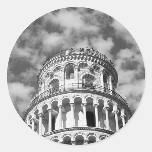 Sticker Rond Tour blanche noire de Pise Italie (Devant)