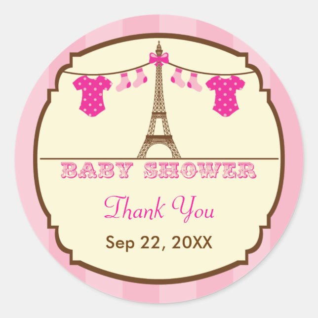 Sticker Rond Tour Eiffel Baby shower jumeau français Favoriser  (Devant)