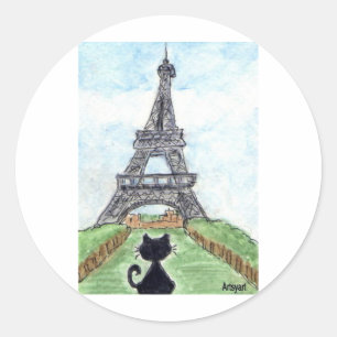 STICKER ROND TOUR EIFFEL DE CAT NOIR