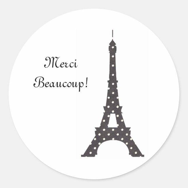 Sticker Rond Tour Eiffel de Pois français noirs et blancs (Devant)
