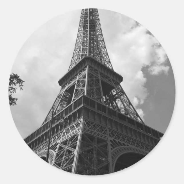 Sticker Rond Tour Eiffel noir et blanc à Paris (Devant)