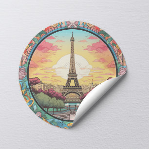 Sticker Rond Tour Eiffel Paris Paris Floral