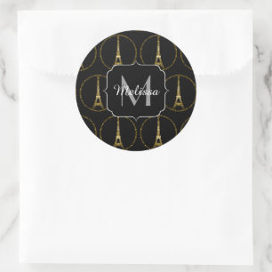 Sticker Rond Tour Eiffel parties scintillant or scintille Monog