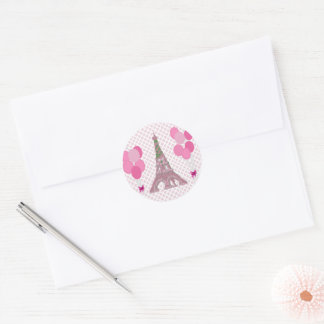 Sticker Rond Tour Eiffel rose Ballons Roses Rose