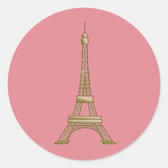 Sticker Rond Tour Eiffel Rose & Or de Paris (Devant)