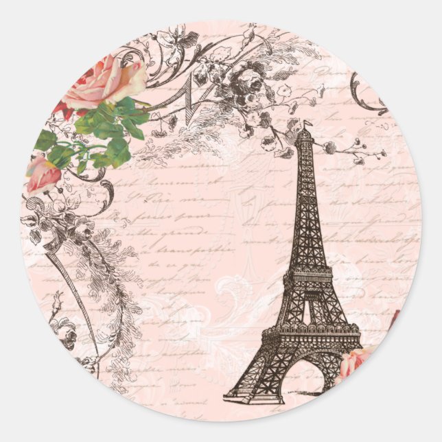 Sticker Rond Tour Eiffel Rose rouge (Devant)