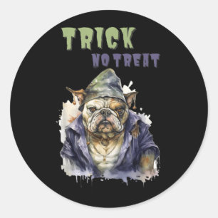 Sticker Rond Tour ou friandise _ Chien de gobelin _ Bouledogue