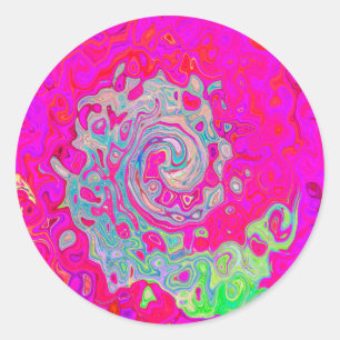 Sticker Rond Tourbillon Abstrait Bleu Sarcelle et Rouge Groovy