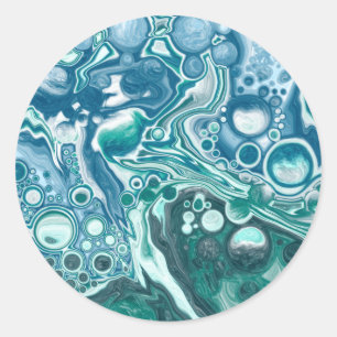 Sticker Rond Tourbillon et bulles bleu et turquoise