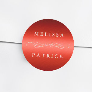 Sticker Rond Tourbillonnant Et Script Mariage Faux Red Foil