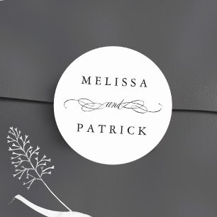 Sticker Rond Tourbillonnant Et Script Mariage Noir & Blanc