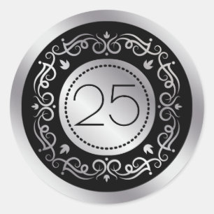 Sticker Rond Tourbillons noirs en argent 25e anniversaire Maria