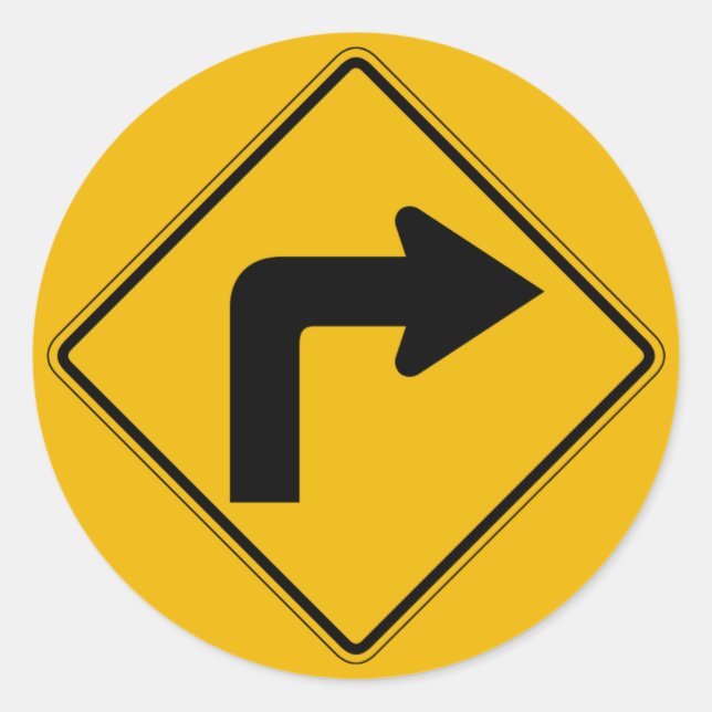 Sticker Rond Tourne à droite, Signal d'avertissement de trafic, (Devant)