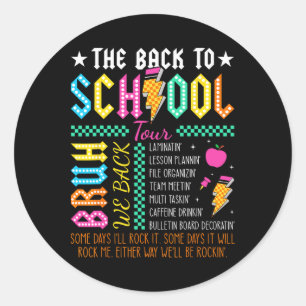 Sticker Rond Tournée rétro drôle de rentrée scolaire Prof Light