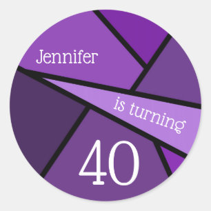 Sticker Rond Tourner 40 Abstrait violet géométrique 40e anniver