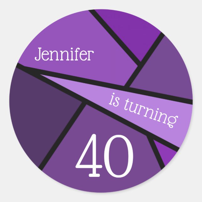 Sticker Rond Tourner 40 Abstrait violet géométrique 40e anniver (Devant)