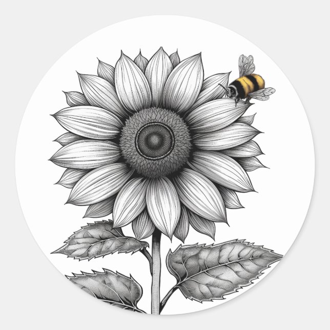 Sticker Rond Tournesol avec chevalet noir et blanc (Devant)