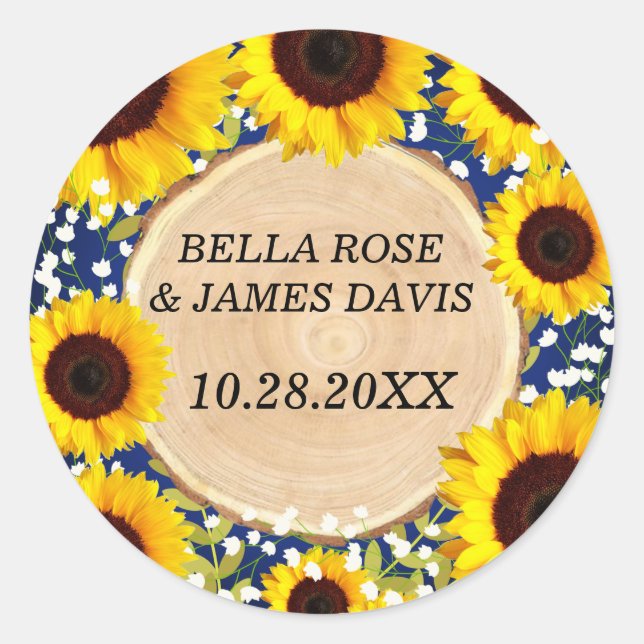 Sticker Rond Tournesol bleu rustique (Devant)